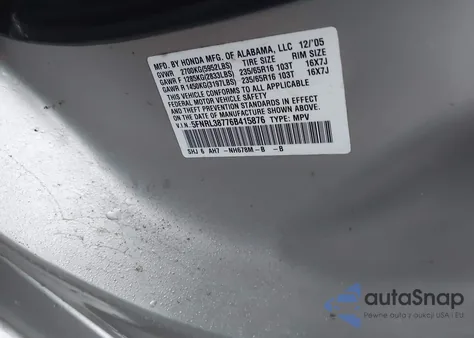 2006 Honda Odyssey Ex-L from USA, damaged, VIN 5FNRL38776B415876